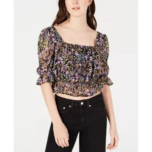 MATERIAL GIRL Floral Chiffon Convertible Ruffled Crop Top NWT M